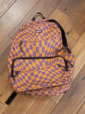 NEFF orange & purple checkered backpack